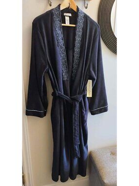 NWT Vintage Vanity Fair Navy Blue Embroidered Wrap Robe Size 18 Sears